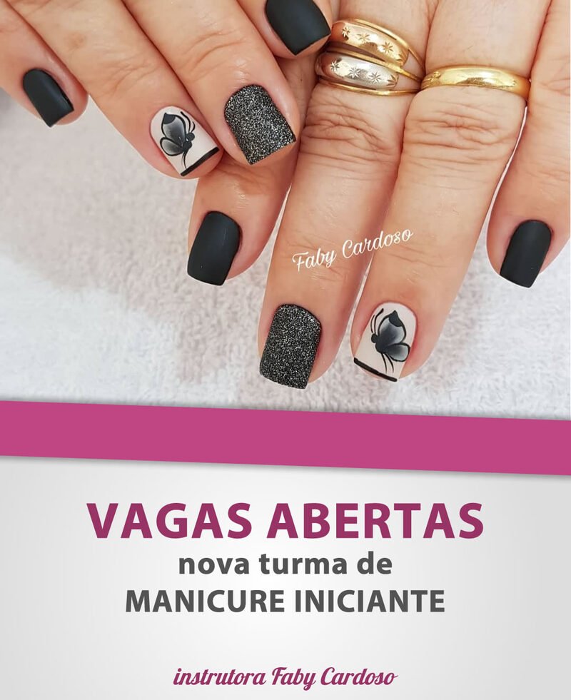 Unhas decoradas preto com glitter