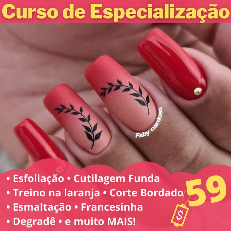 Unhas vermelhas do curso de especialização