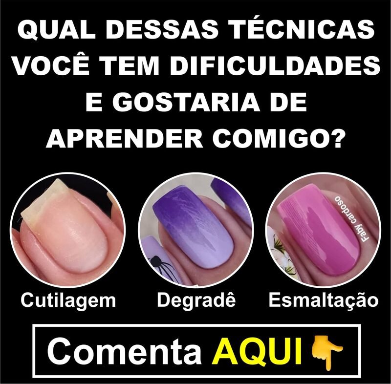 Técnicas do curso: cutilagem, degradê e esmaltação